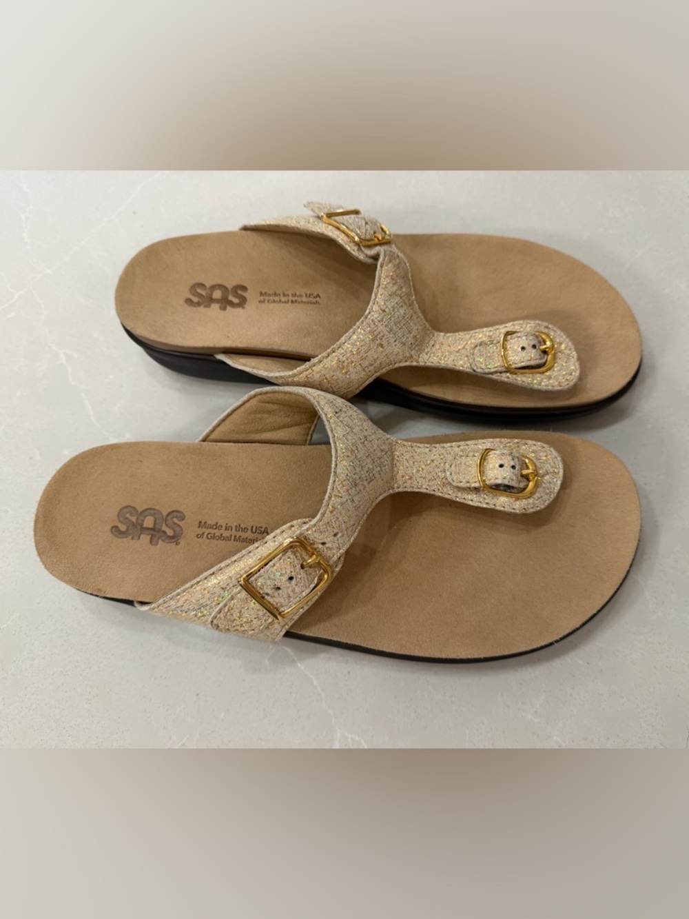SAS Women's Gold Glitter Buckle Sandals, 9